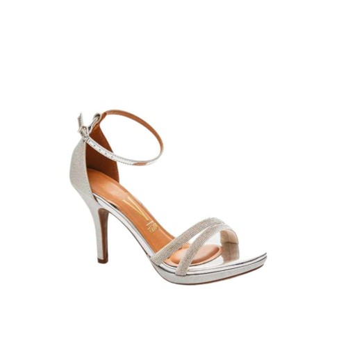 Sandália Vizzano Salto Fino Glitter Strass Prata 6210.1037